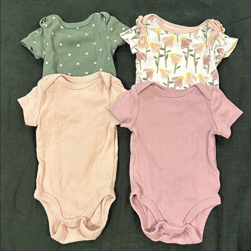 Cloud Island Floral and Pink Baby Onesies